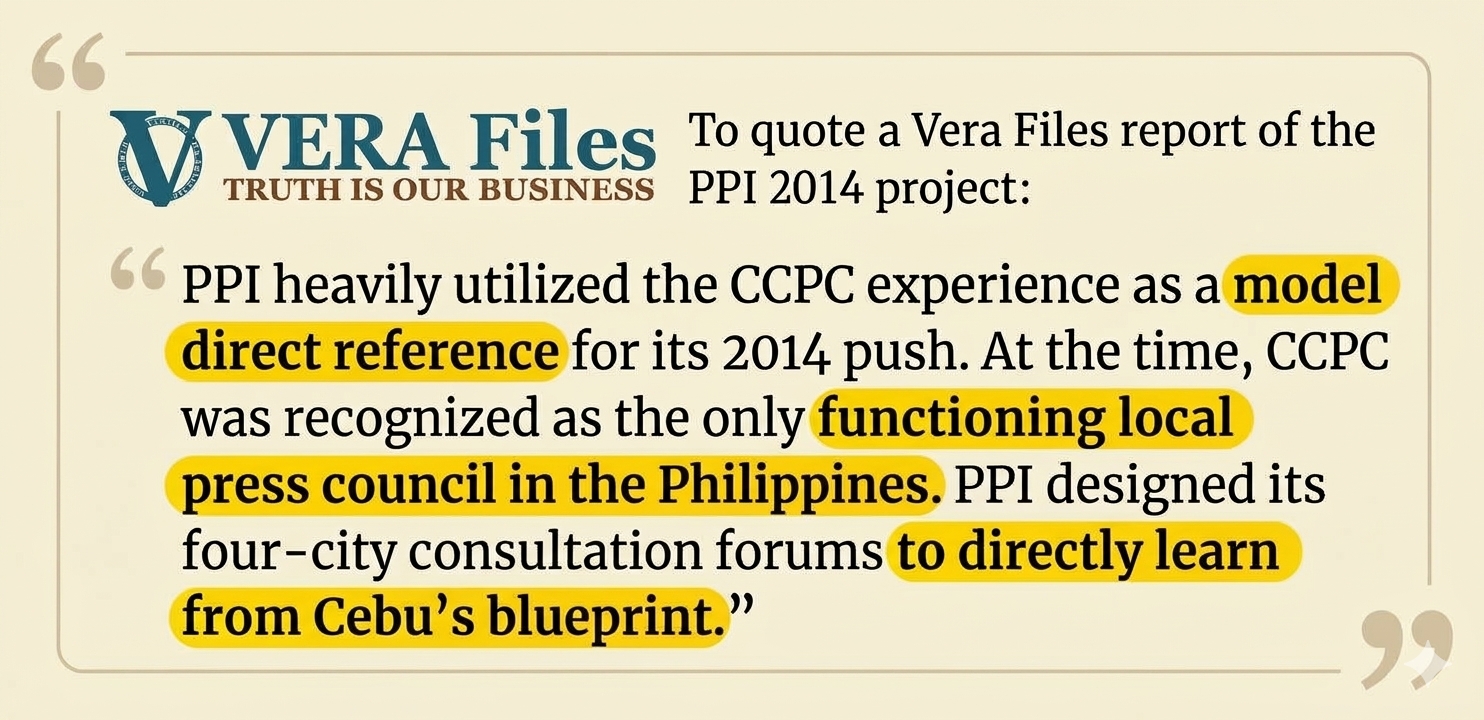 Vera Files quote: PPI used the CCPC experience as a model for its 2014 press council push